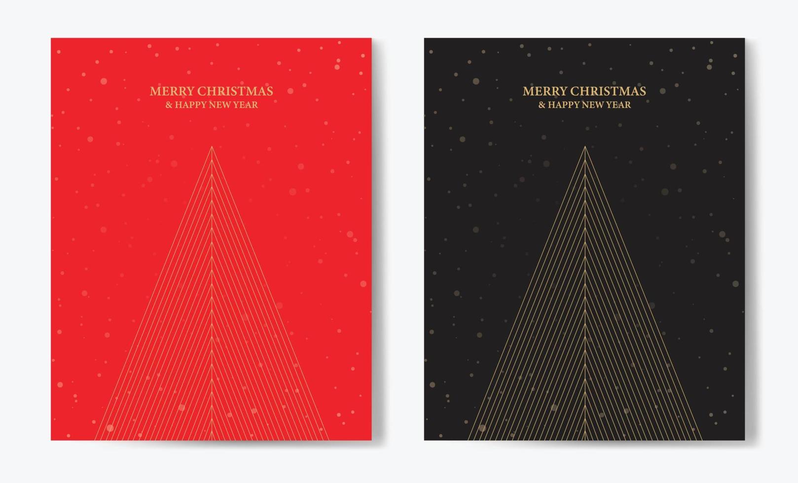 jul kort med geometrisk jul träd design. uppsättning av festlig hälsning kort design mall med elegant jul träd illustration och 'glad jul' gyllene text. vektor