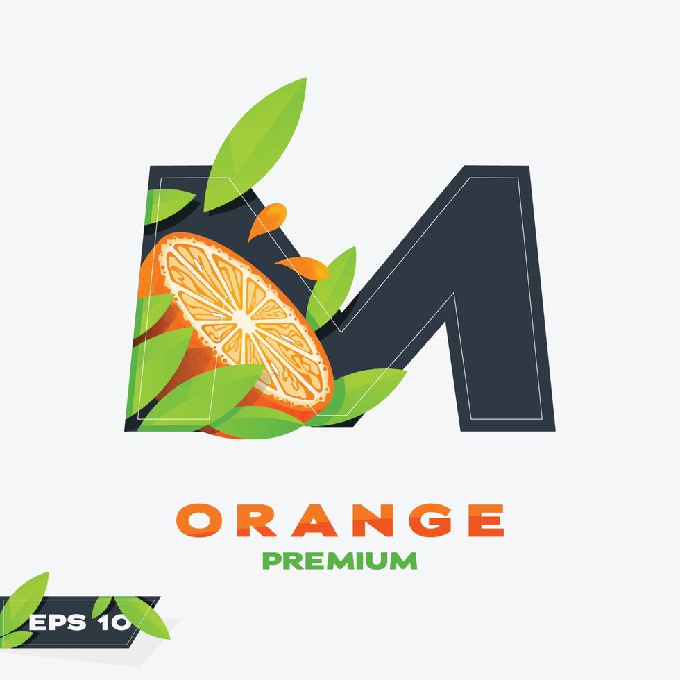 Alphabet m Orangenfruchtausgabe vektor