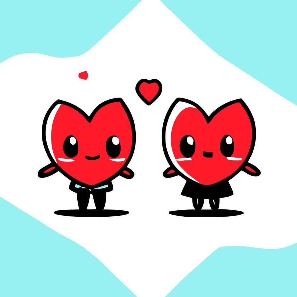 süßes chibi-herzpaar in der liebes-valentinsgruß-kawaii-illustration für valentinstag vektor