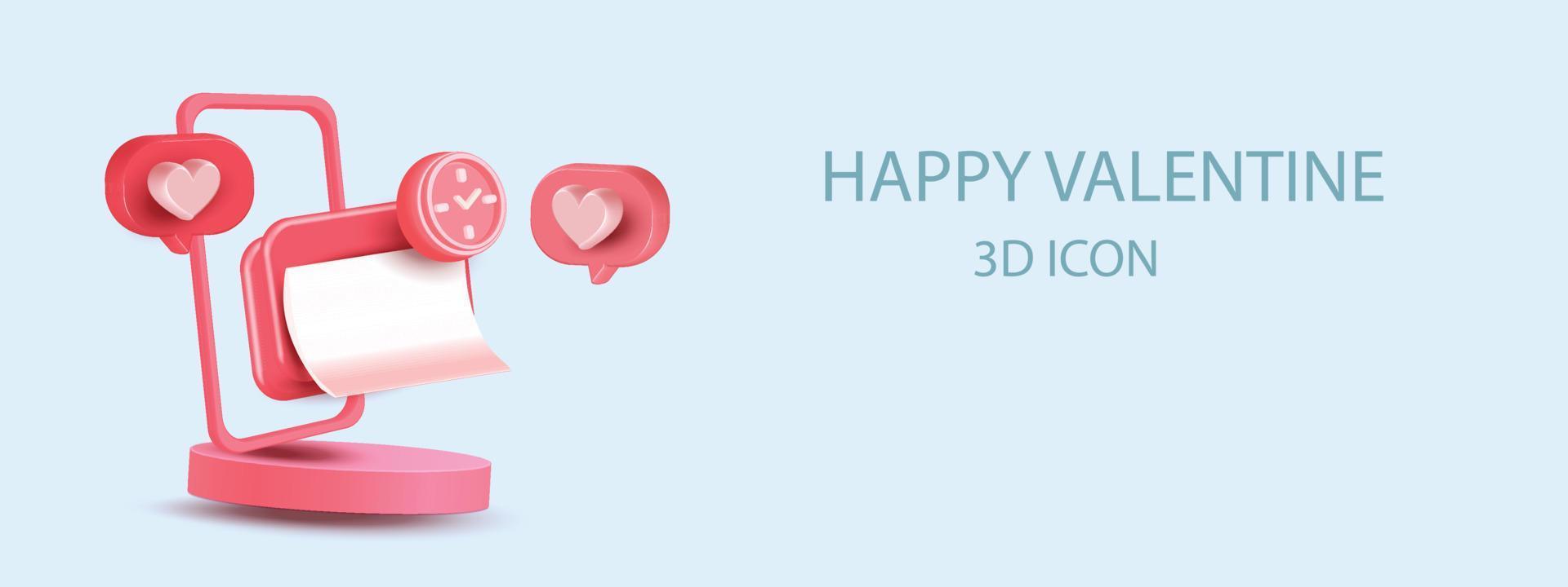 3D-Herz und Telefonsymbol Social Vector Valentine Podium