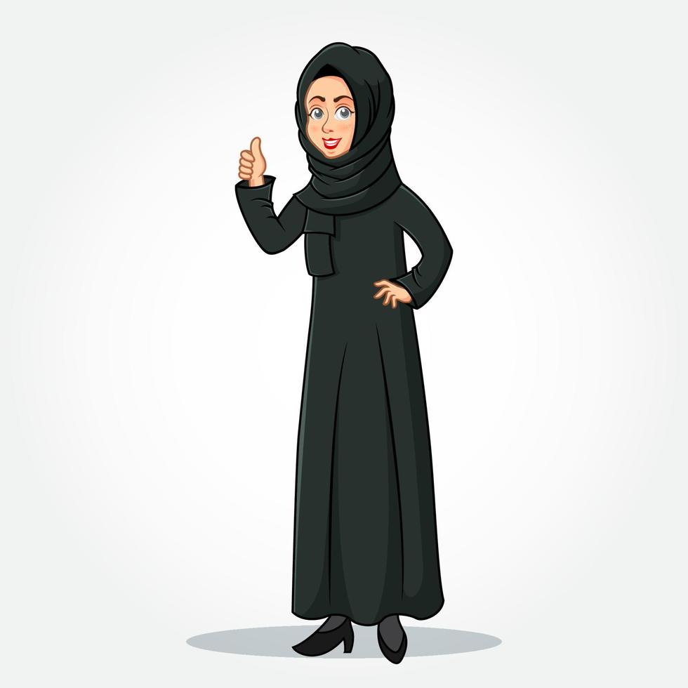 arabicum affärskvinna tecknad serie karaktär i traditionell kläder ger tummen upp tecken vektor