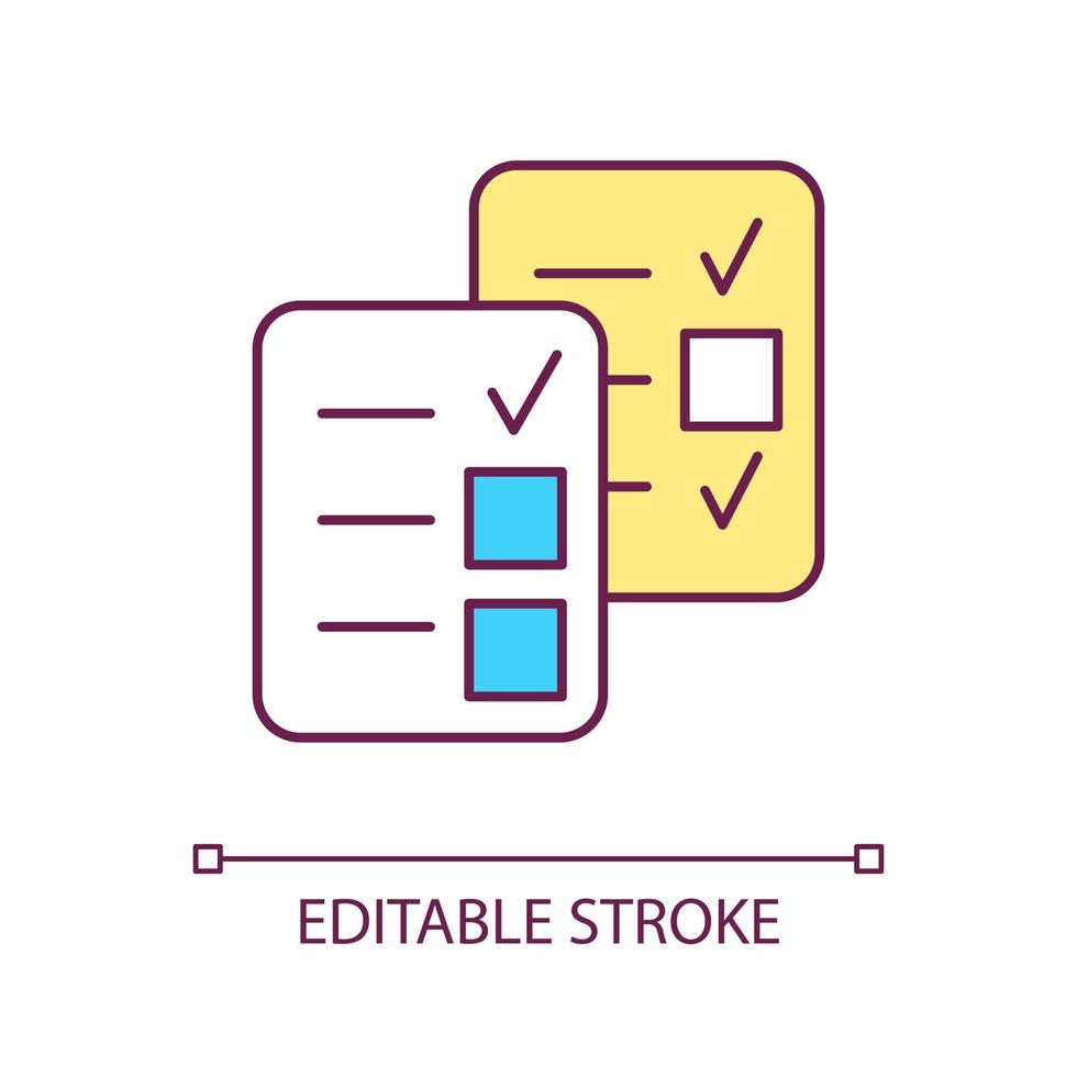 Checkliste RGB-Farbsymbol. Aufgaben- und Aufgabenliste. Notizen mit Häkchen. Geschäftsdokument. Prüfbericht. isolierte Vektorillustration. einfache gefüllte Strichzeichnung. editierbarer Strich vektor