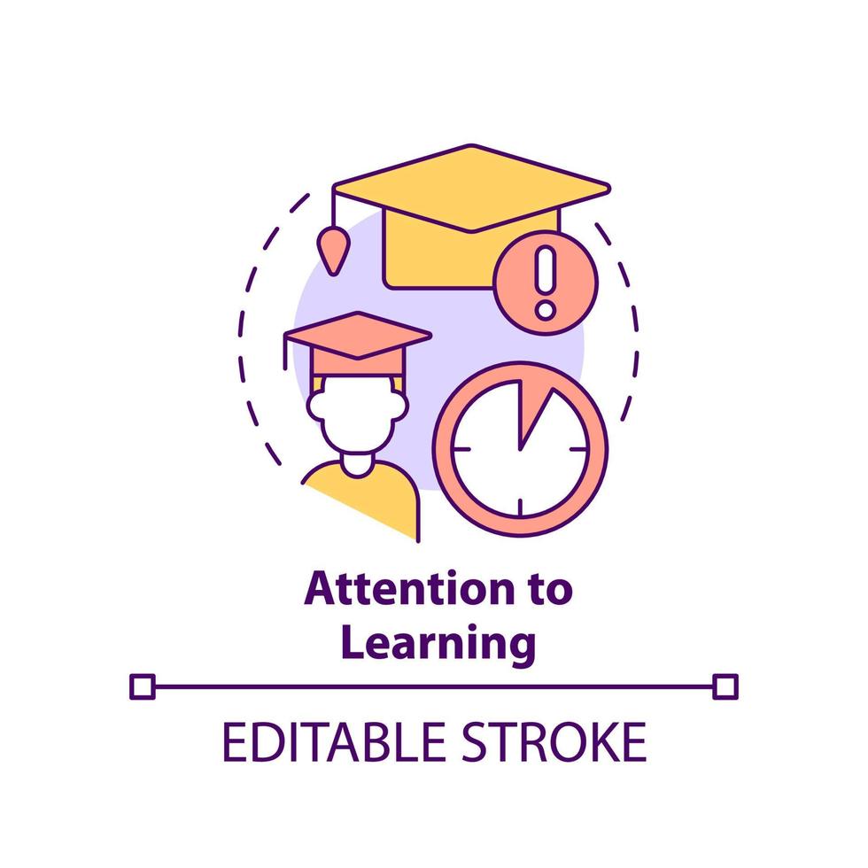 Aufmerksamkeit auf das Symbol für das Lernkonzept. Problem mit der Ausbildung der abstrakten Idee, dünne Linie Illustration. kämpfen, um Fristen einzuhalten. isolierte Umrisszeichnung. editierbarer Strich vektor