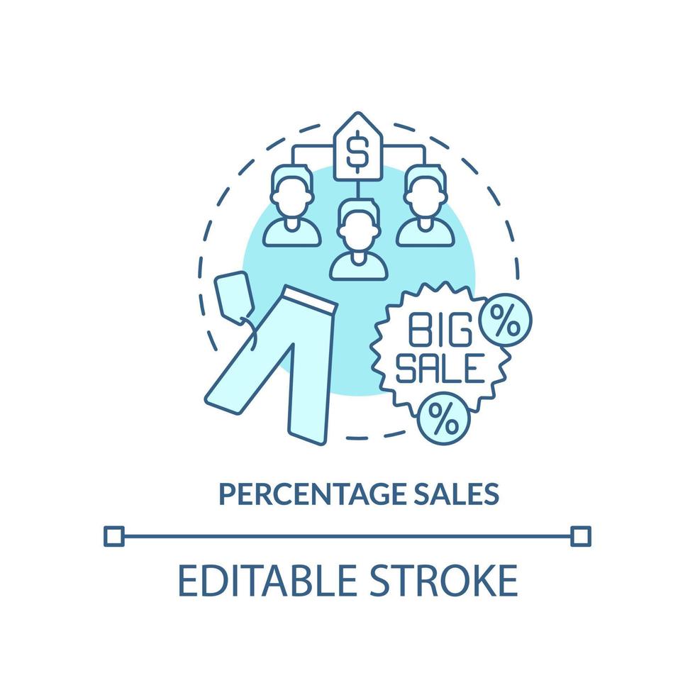 procentsats försäljning turkos begrepp ikon. produkt pris minskning. typ av rabatter abstrakt aning tunn linje illustration. isolerat översikt teckning. redigerbar stroke vektor