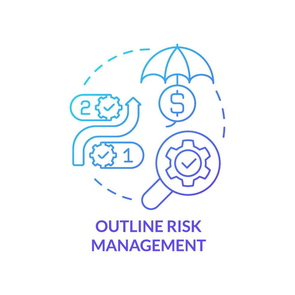 skizzieren Sie das Symbol für das blaue Farbverlaufskonzept des Risikomanagements. schritt des beschaffungsprozesses abstrakte idee dünne linie illustration. Aktionsplan. Risikoanalyse. isolierte Umrisszeichnung vektor