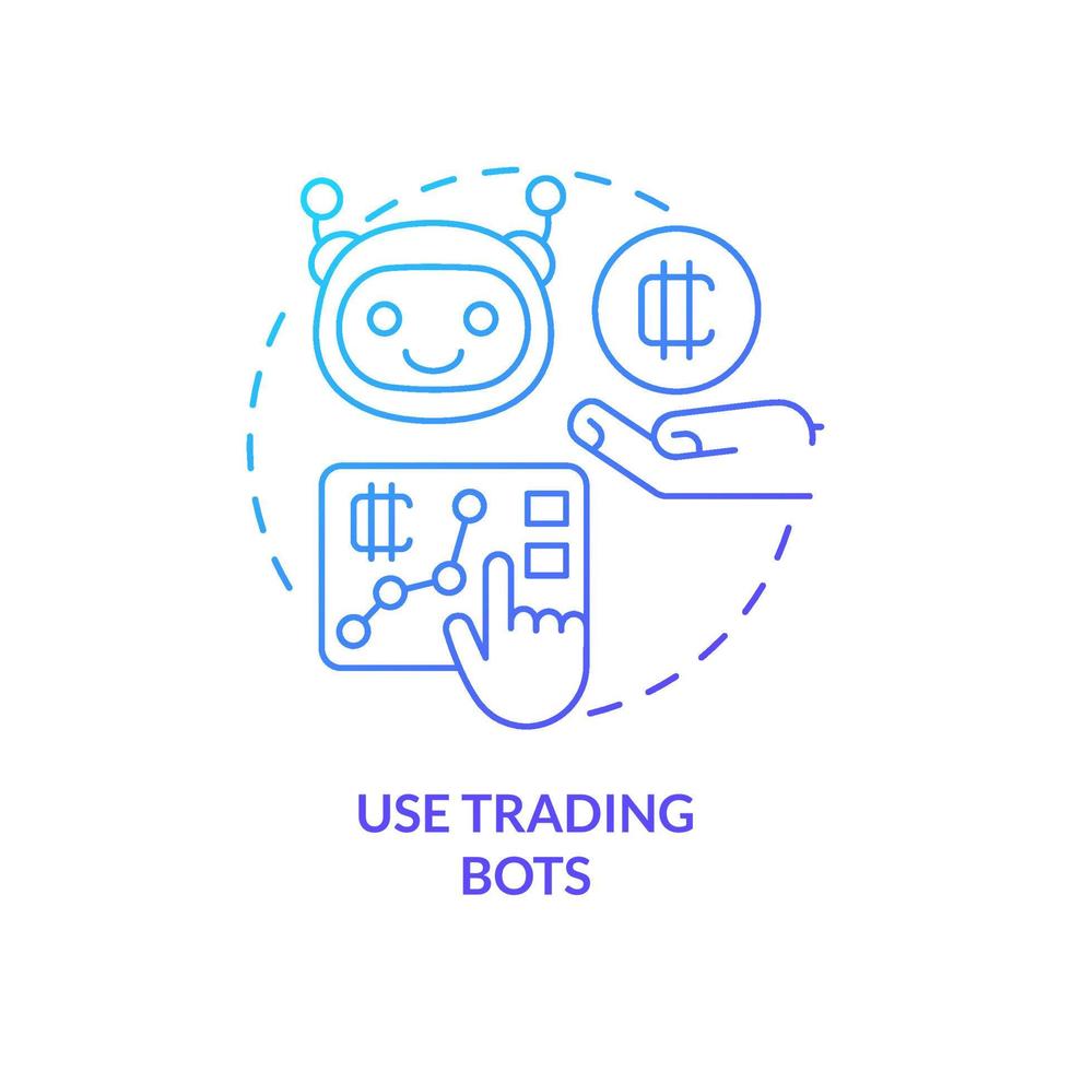 Verwenden Sie Trading Bots blaues Farbverlauf-Konzept-Symbol. mit mehreren Plattformen arbeiten. Kryptowährung Tipp abstrakte Idee dünne Linie Illustration. isolierte Umrisszeichnung vektor