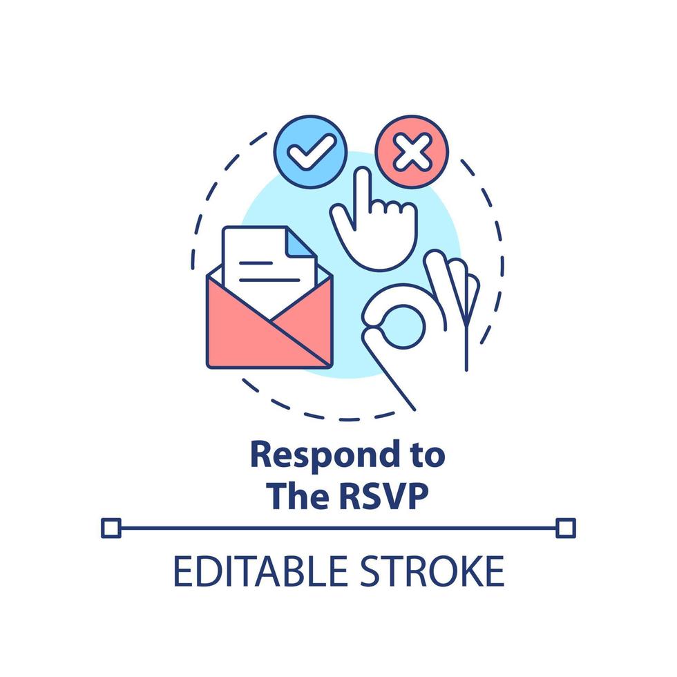 Reagieren Sie auf das Symbol für das RSVP-Konzept. Gemeinsame Geschäftsveranstaltung Etikette Regel abstrakte Idee dünne Linie Illustration. isolierte Umrisszeichnung. editierbarer Strich vektor