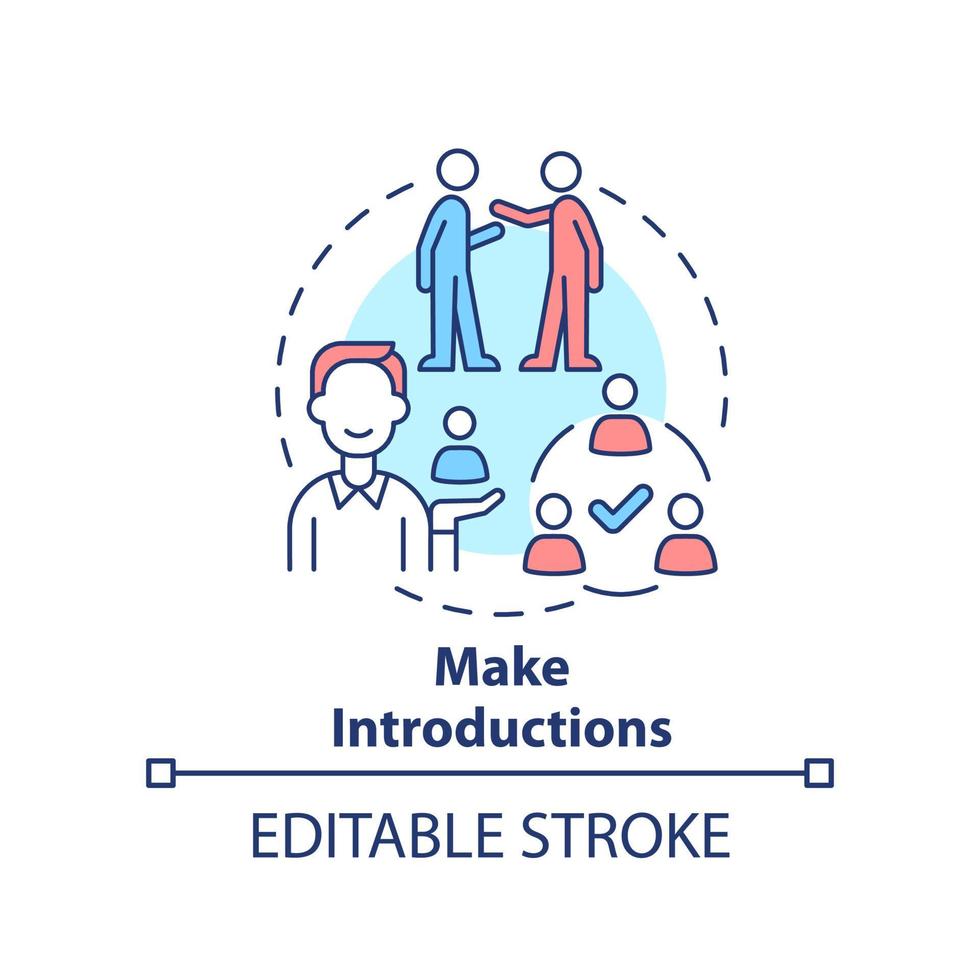 Symbol für Einführungen machen. Gemeinsame Geschäftsveranstaltung Etikette Regel abstrakte Idee dünne Linie Illustration. isolierte Umrisszeichnung. editierbarer Strich vektor