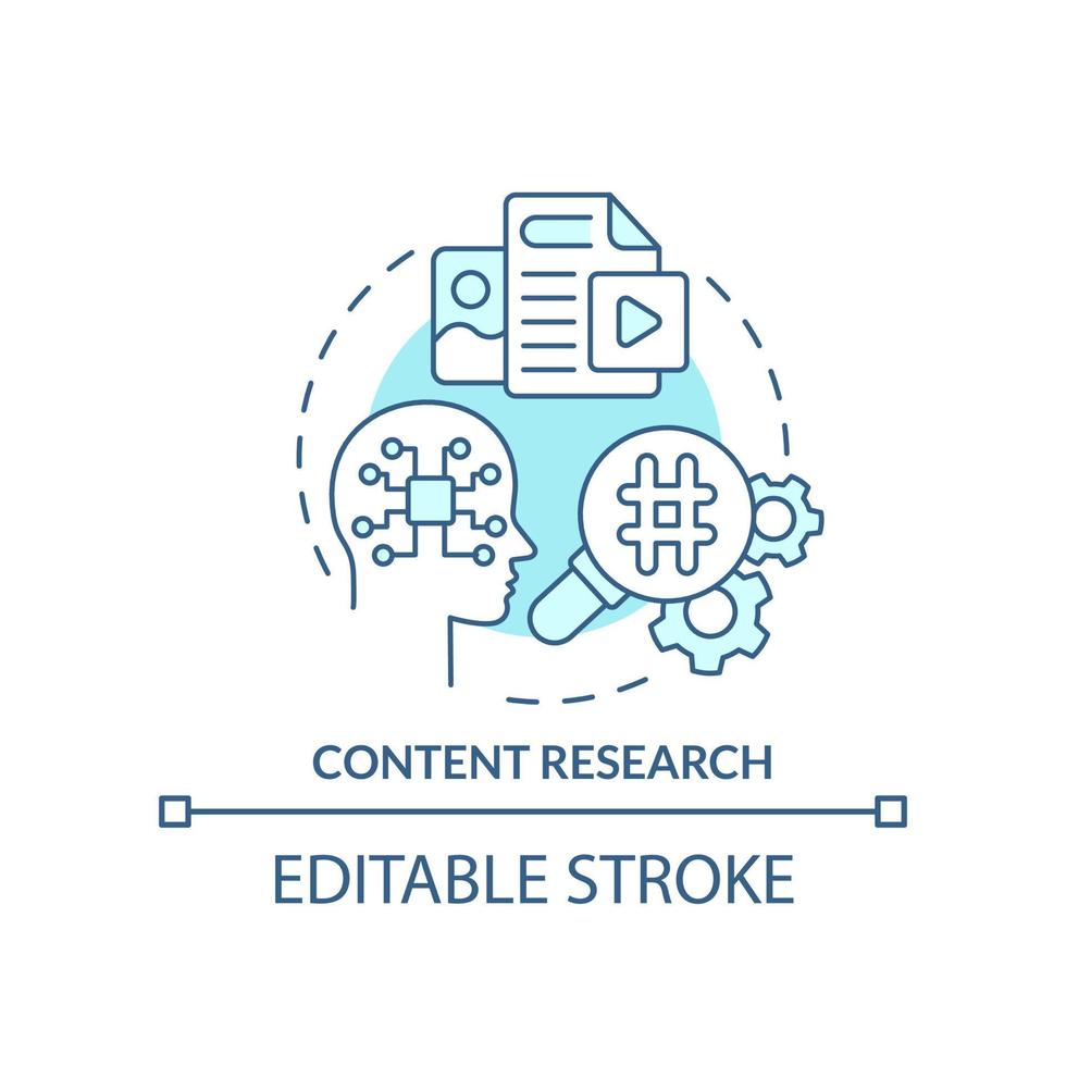 innehåll forskning turkos begrepp ikon. identifiera företag trender. ai i marknadsföring abstrakt aning tunn linje illustration. isolerat översikt teckning. redigerbar stroke vektor