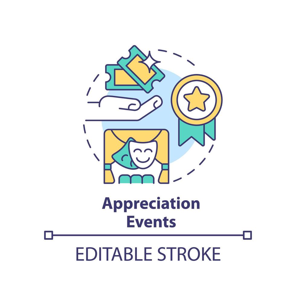 uppskattning evenemang begrepp ikon. informell miljö. företags- underhållning abstrakt aning tunn linje illustration. isolerat översikt teckning. redigerbar stroke vektor