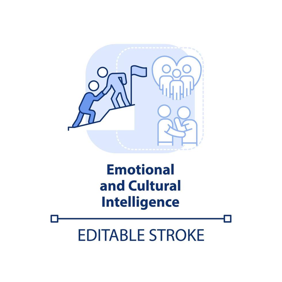 emotionell och kulturell intelligens ljus blå begrepp ikon. inklusive ledare drag abstrakt aning tunn linje illustration. isolerat översikt teckning. redigerbar stroke vektor