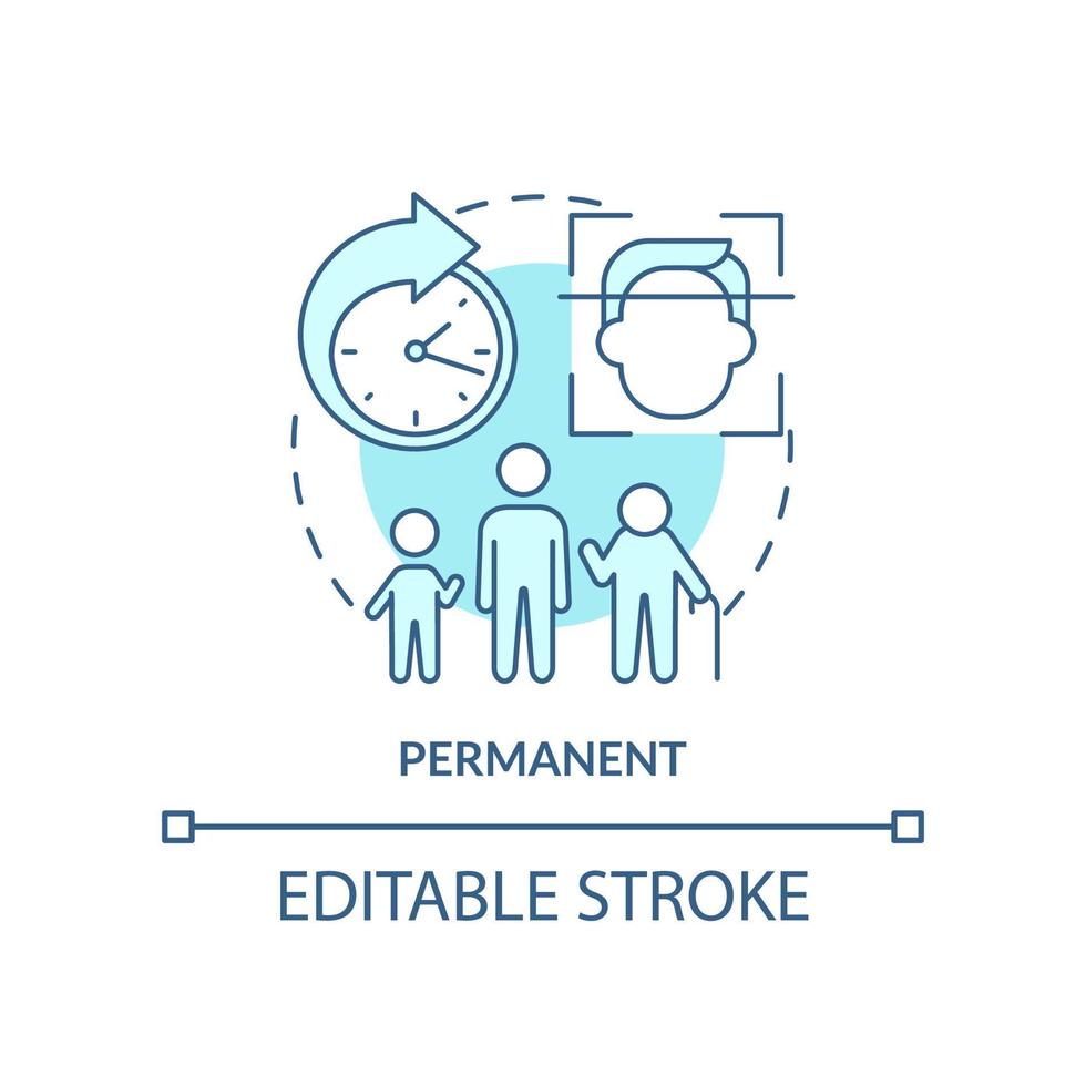 permanent turkos begrepp ikon. biometrisk data fördel abstrakt aning tunn linje illustration. ej utgången Identifiering. isolerat översikt teckning. redigerbar stroke vektor