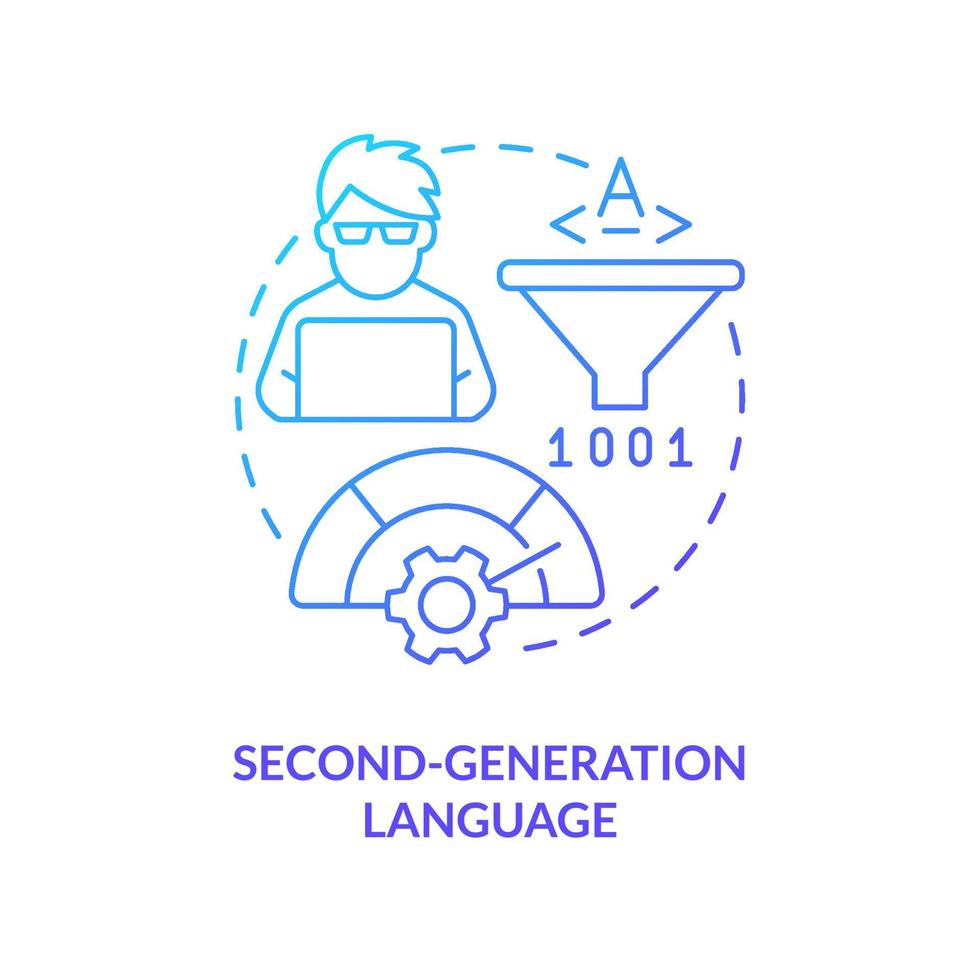 Symbol für das blaue Farbverlaufskonzept der Programmiersprache der zweiten Generation. Montage Codierung Stil abstrakte Idee dünne Linie Illustration. Systemarchitektur. isolierte Umrisszeichnung vektor