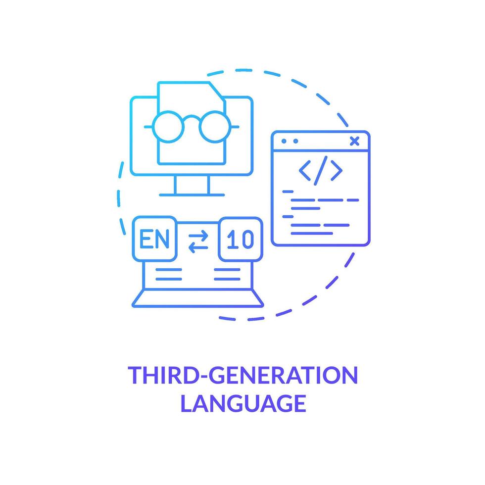 tredje generationen programmering språk blå lutning begrepp ikon. kodning utveckling skede abstrakt aning tunn linje illustration. skapande programvara. isolerat översikt teckning vektor