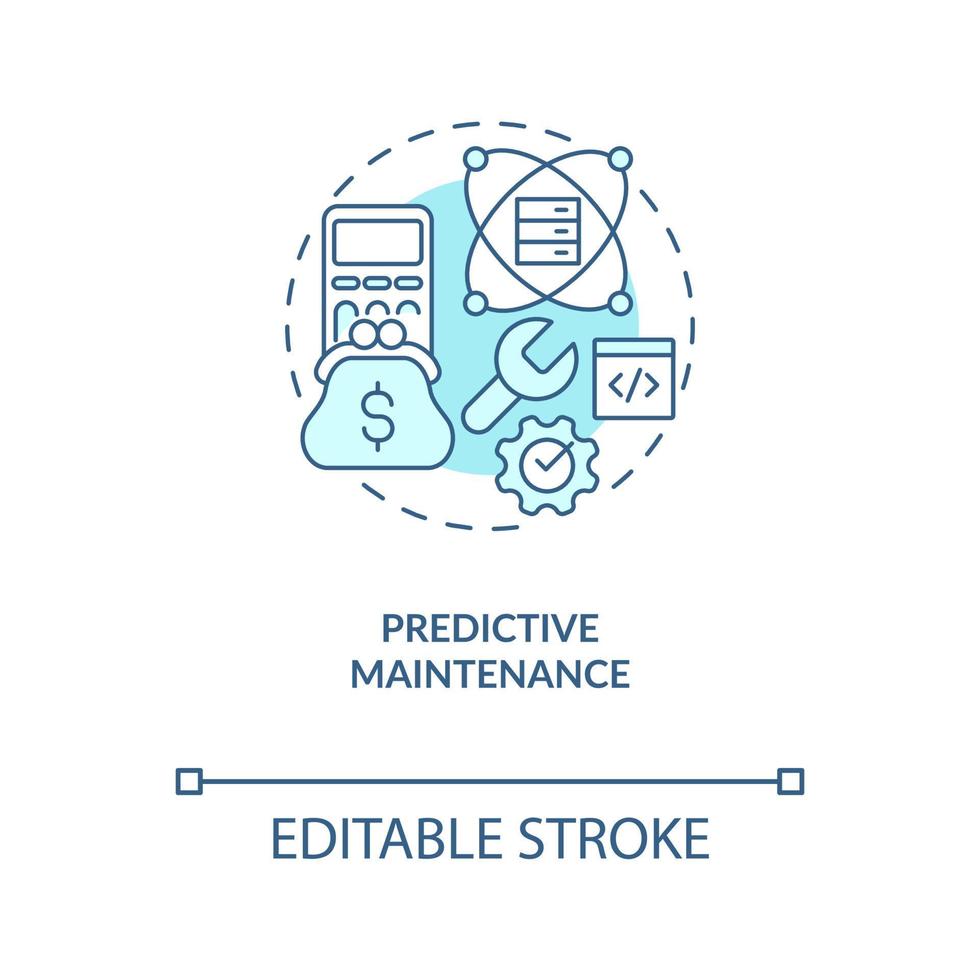 prediktiv underhåll turkos begrepp ikon. ai och data vetenskap för företag abstrakt aning tunn linje illustration. isolerat översikt teckning. redigerbar stroke vektor