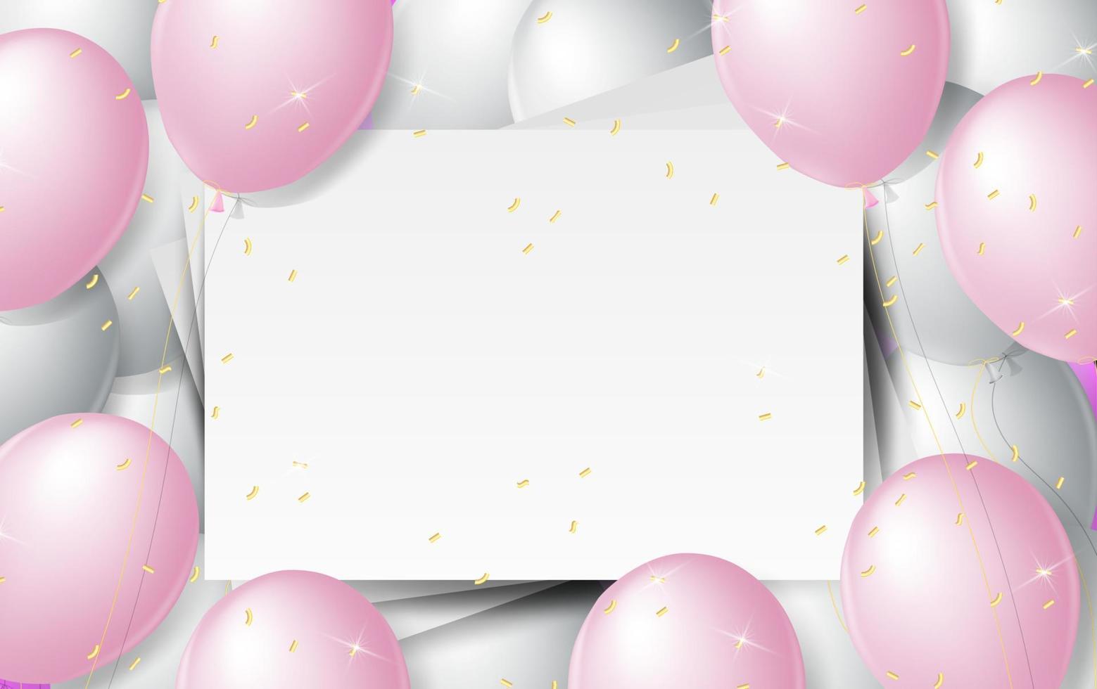 Luftballons Hintergrund. Feiern Sie das Partybanner mit Heliumballons und Konfetti. festliche vorlage mit geburtstag und jahrestag mit platz für text. dekorative realistische objekte für poster. Vektor 3d