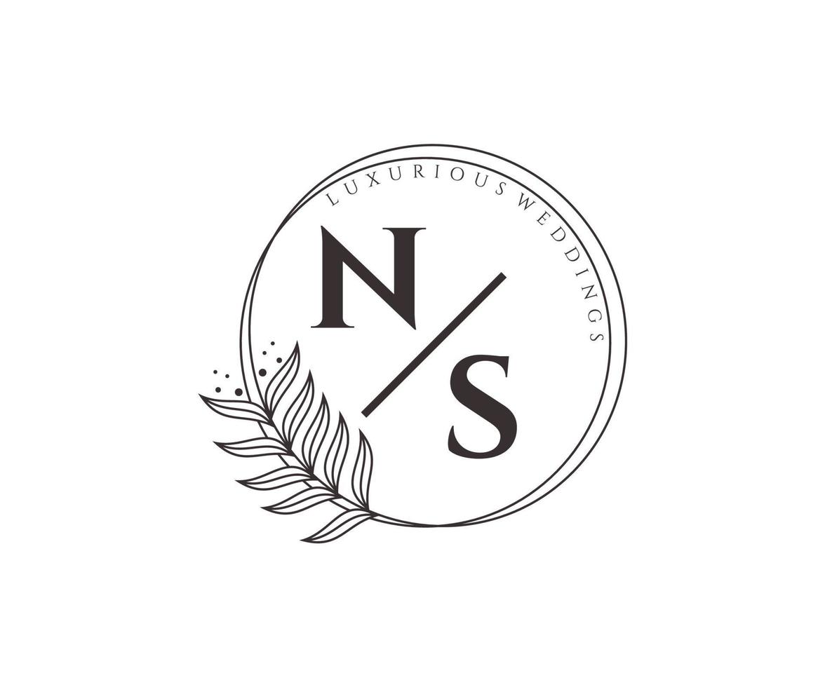 ns initialer brev bröllop monogram logotyper mall, hand dragen modern minimalistisk och blommig mallar för inbjudan kort, spara de datum, elegant identitet. vektor