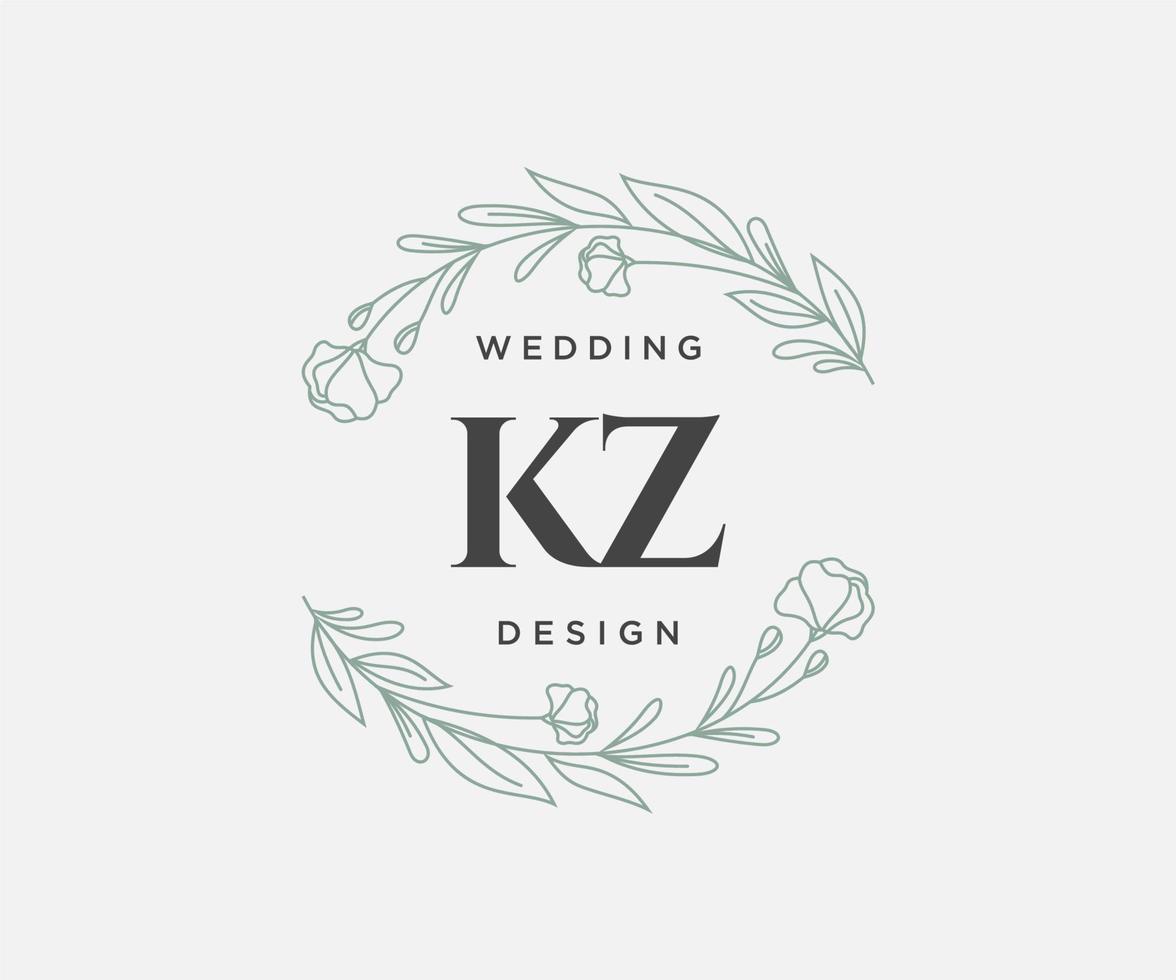 kz initialer brev bröllop monogram logotyper samling, hand dragen modern minimalistisk och blommig mallar för inbjudan kort, spara de datum, elegant identitet för restaurang, boutique, Kafé i vektor