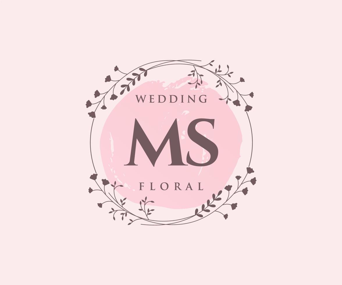 ms Initialen Brief Hochzeit Monogramm Logos Vorlage, handgezeichnete moderne minimalistische und florale Vorlagen für Einladungskarten, Datum speichern, elegante Identität. vektor