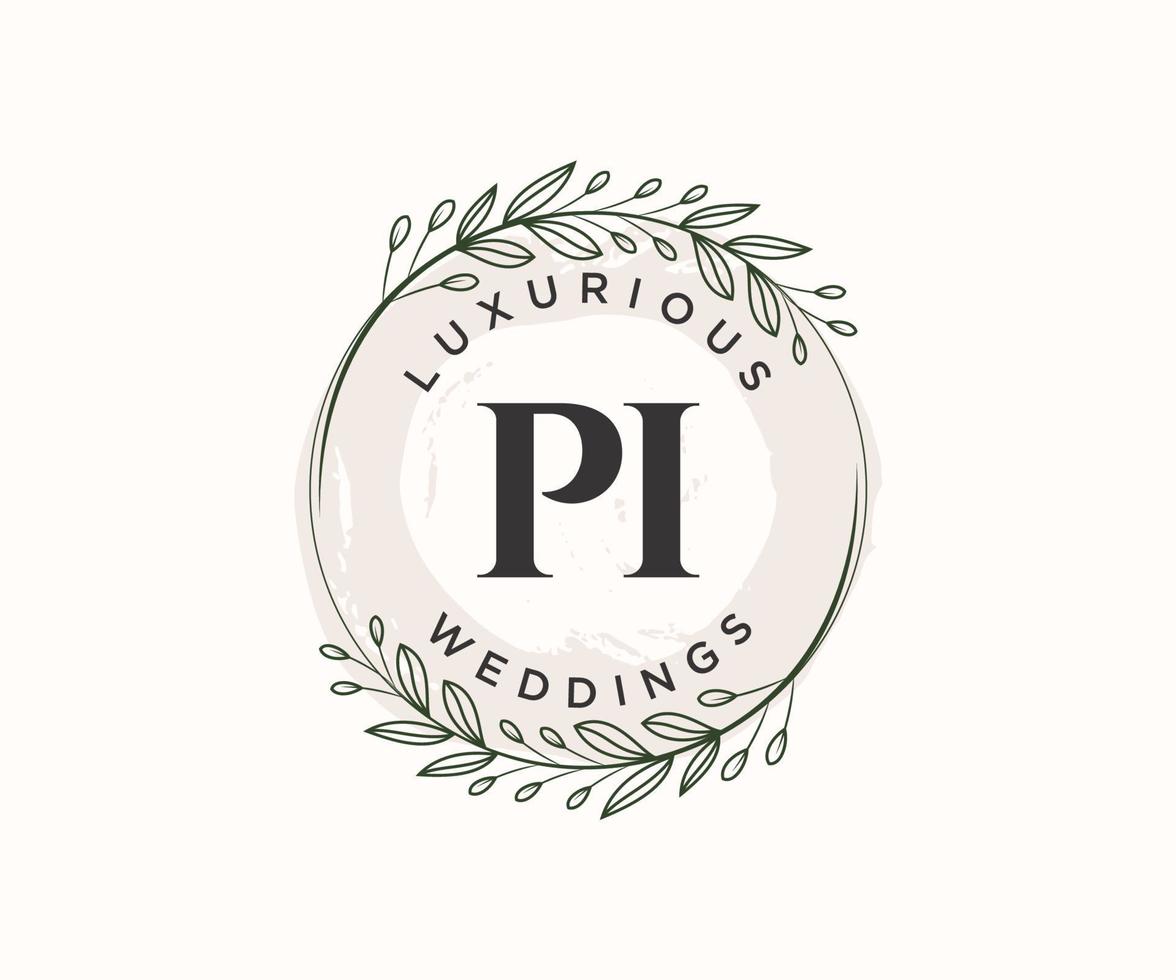 Pi Initialen Brief Hochzeit Monogramm Logos Vorlage, handgezeichnete moderne minimalistische und florale Vorlagen für Einladungskarten, Datum speichern, elegante Identität. vektor