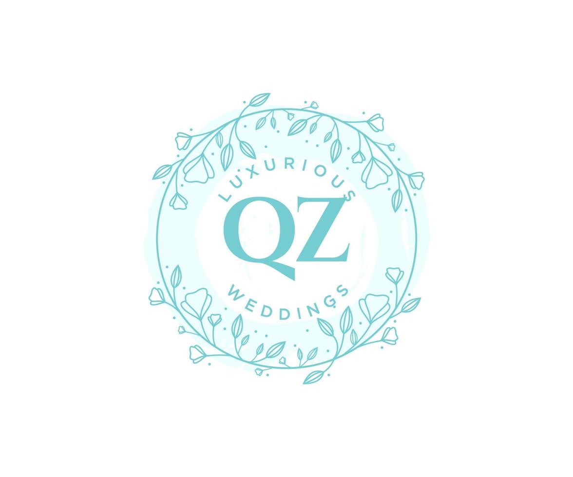 qz initialer brev bröllop monogram logotyper mall, hand dragen modern minimalistisk och blommig mallar för inbjudan kort, spara de datum, elegant identitet. vektor