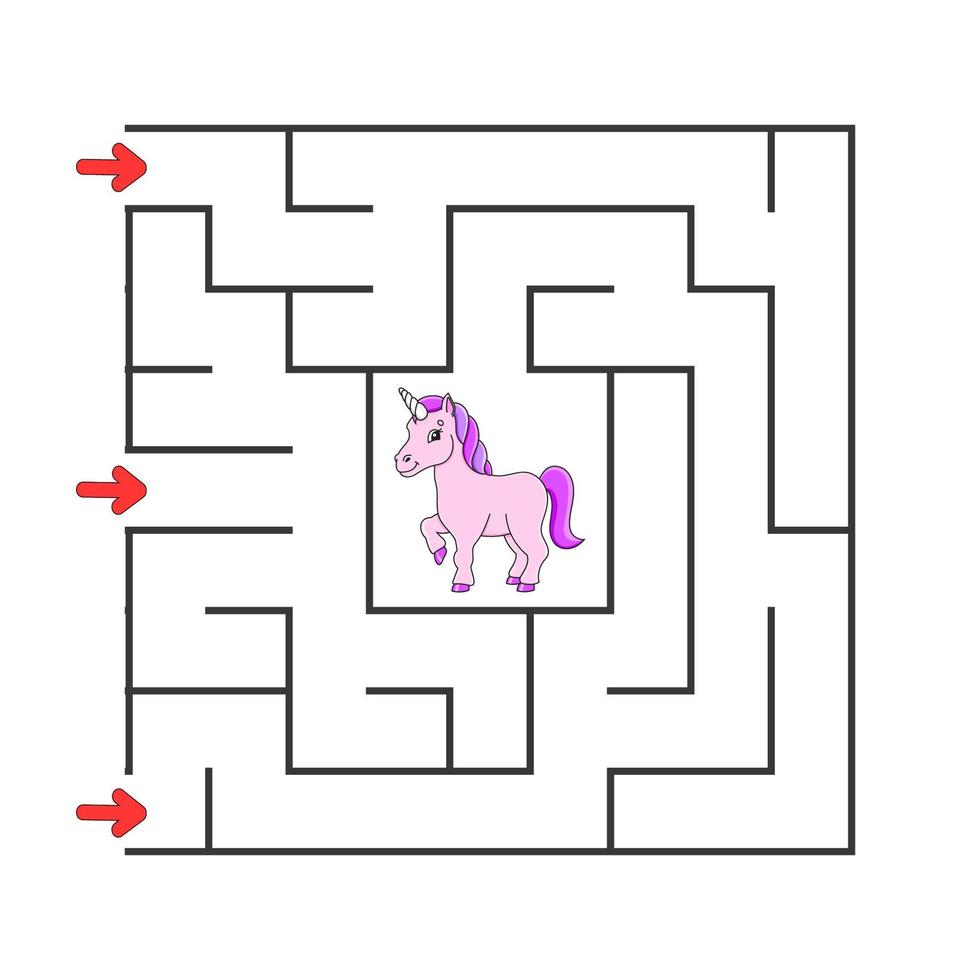 quadratisches Labyrinth. Spiel für Kinder. Puzzle für Kinder. Zeichentrickfigur. Labyrinth Rätsel. den richtigen Weg finden. die Entwicklung des logischen und räumlichen Denkens. Vektor-Illustration. vektor