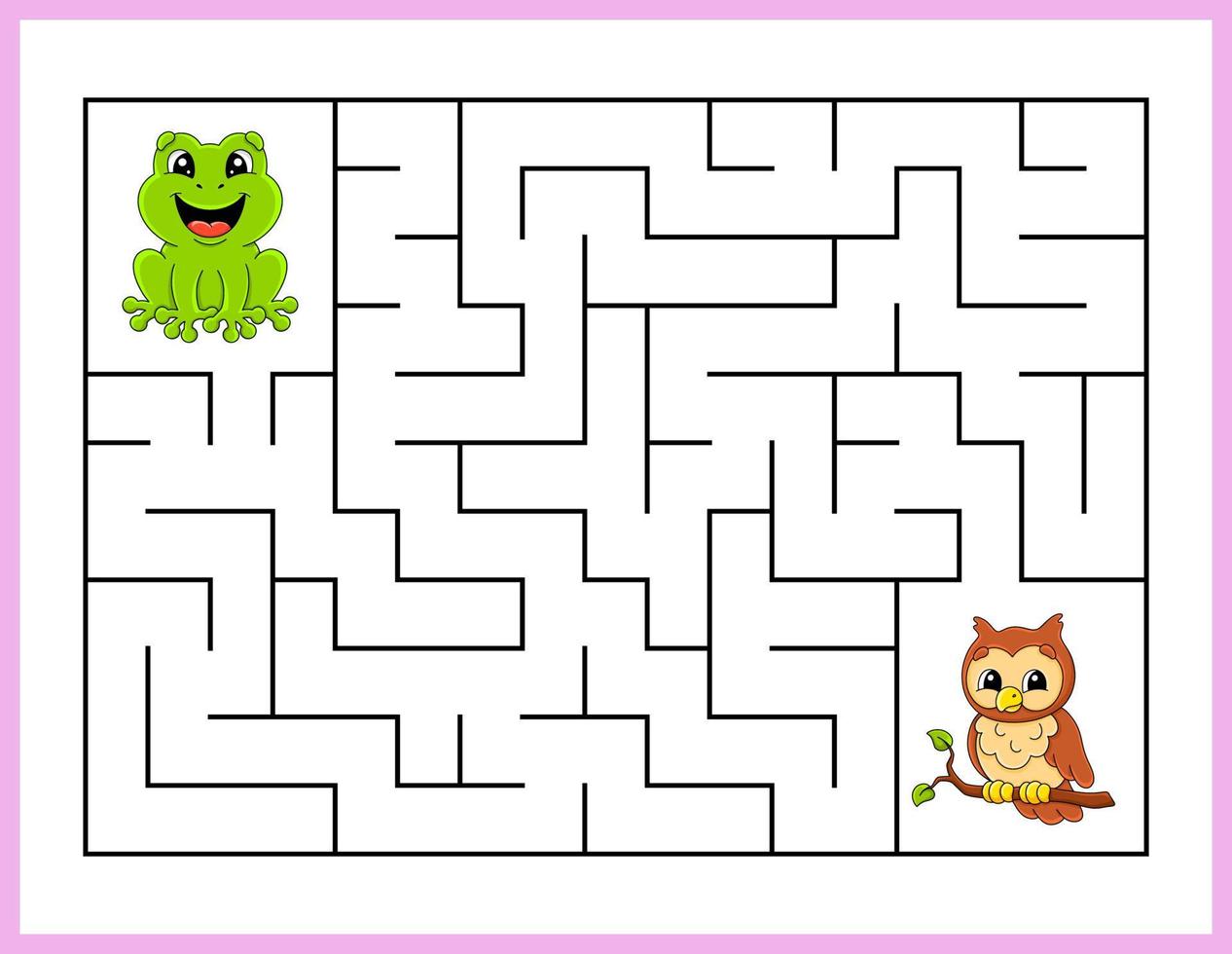 rechteckiges Labyrinth. Spiel für Kinder. lustiges labyrinth. arbeitsblatt zur bildungsentwicklung. Aktivitätsseite. Puzzle für Kinder. Cartoon-Stil. Rätsel für den Kindergarten. logisches Rätsel. Vektor-Illustration. vektor