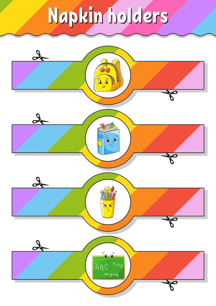 servett hållare. papper mall. tabell dekor för födelsedag, bröllop, fest. tillbaka till skola tema. vektor illustration.