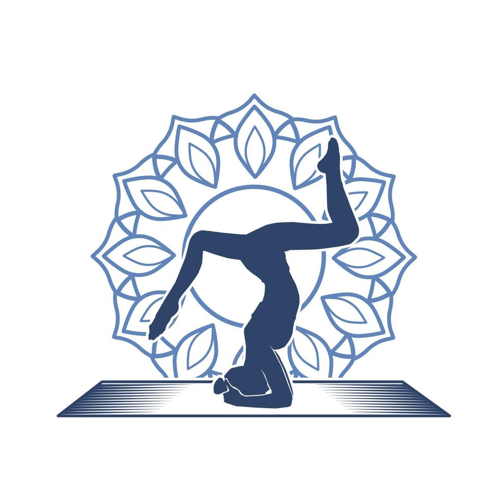 Silhouette einer Frau in einer Yoga-Pose auf einfachem Mandala-Hintergrund. vektor