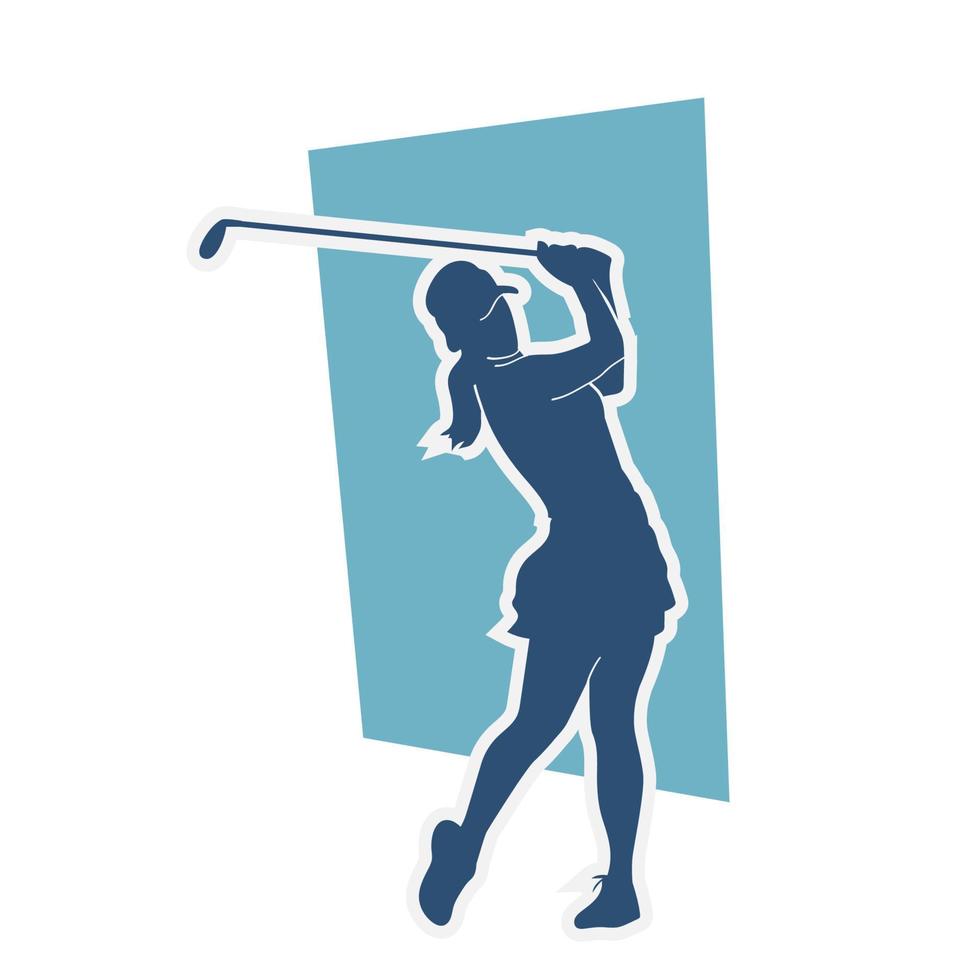 Silhouette einer Golfspielerin. Silhouette einer Golfsportlerin in Action-Pose. vektor