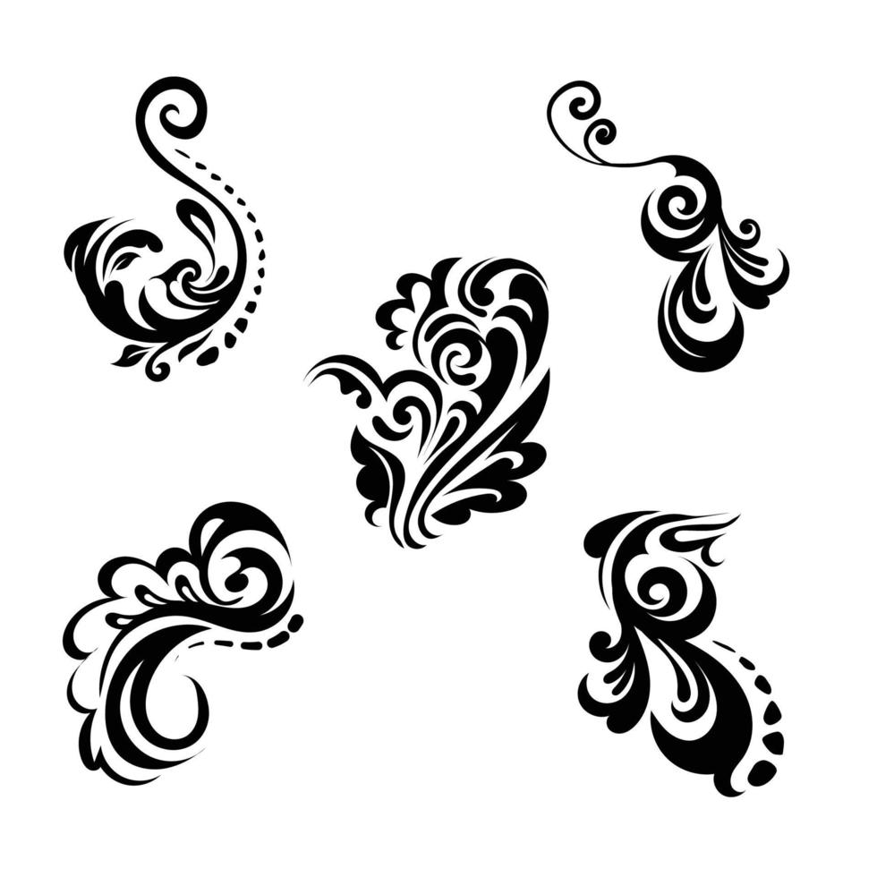 uppsättning orientalisk vektor damast- svart mönster. barock skrolla som element av prydnad och grafisk design. använda sig av för hälsning kort och bröllop inbjudningar.