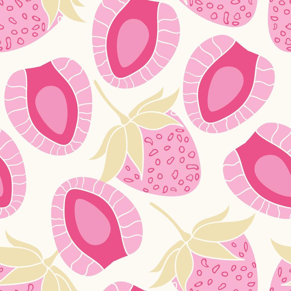 Erdbeeren Musterdesign. schöner tropischer Beerenhintergrund. tropische früchte und blätter nahtlose muster hintergrund. gut für Drucke, Geschenkpapier, Textilien und Stoffe. vektor