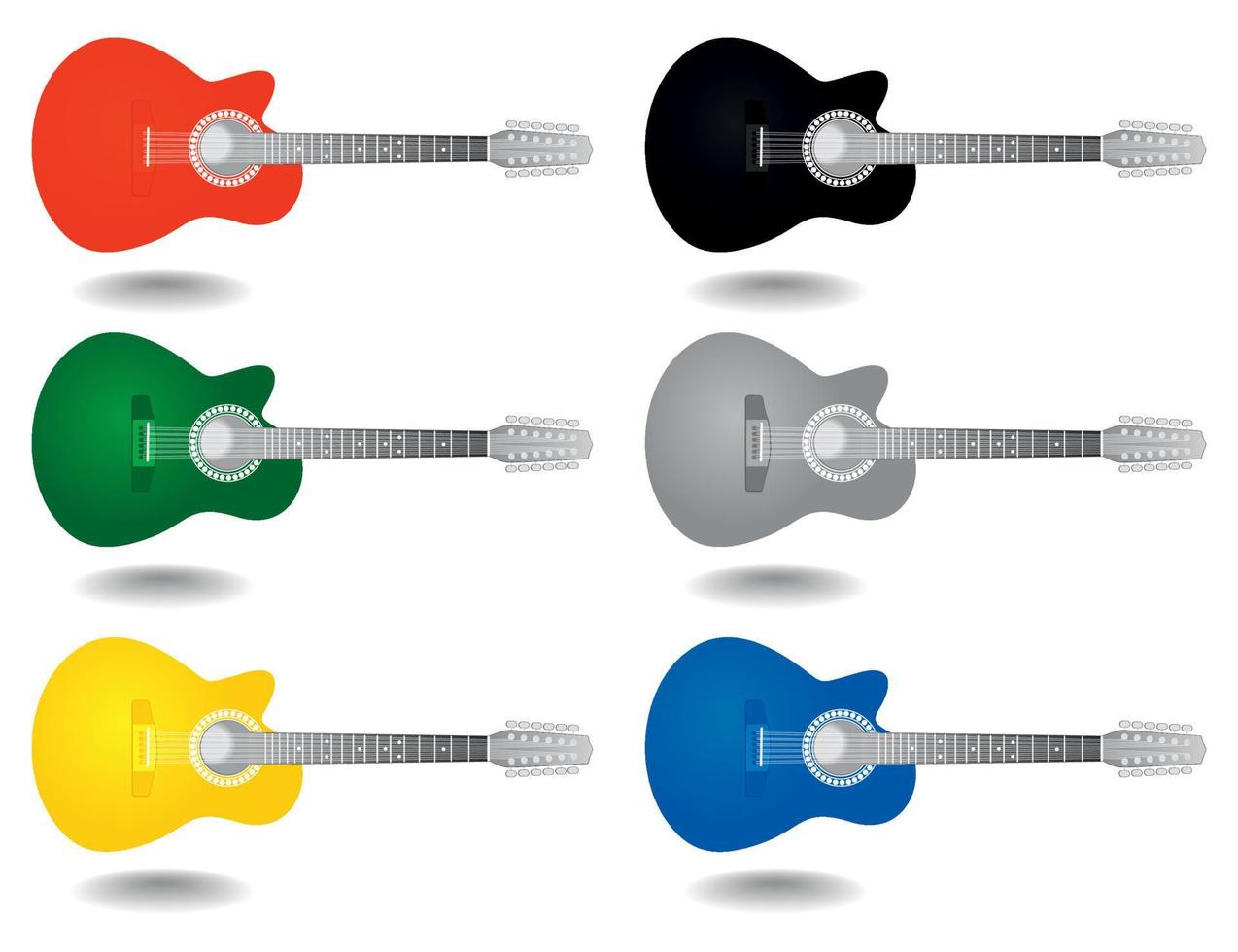 ikoner av ett akustisk gitarr av sex färger. en vektor illustration