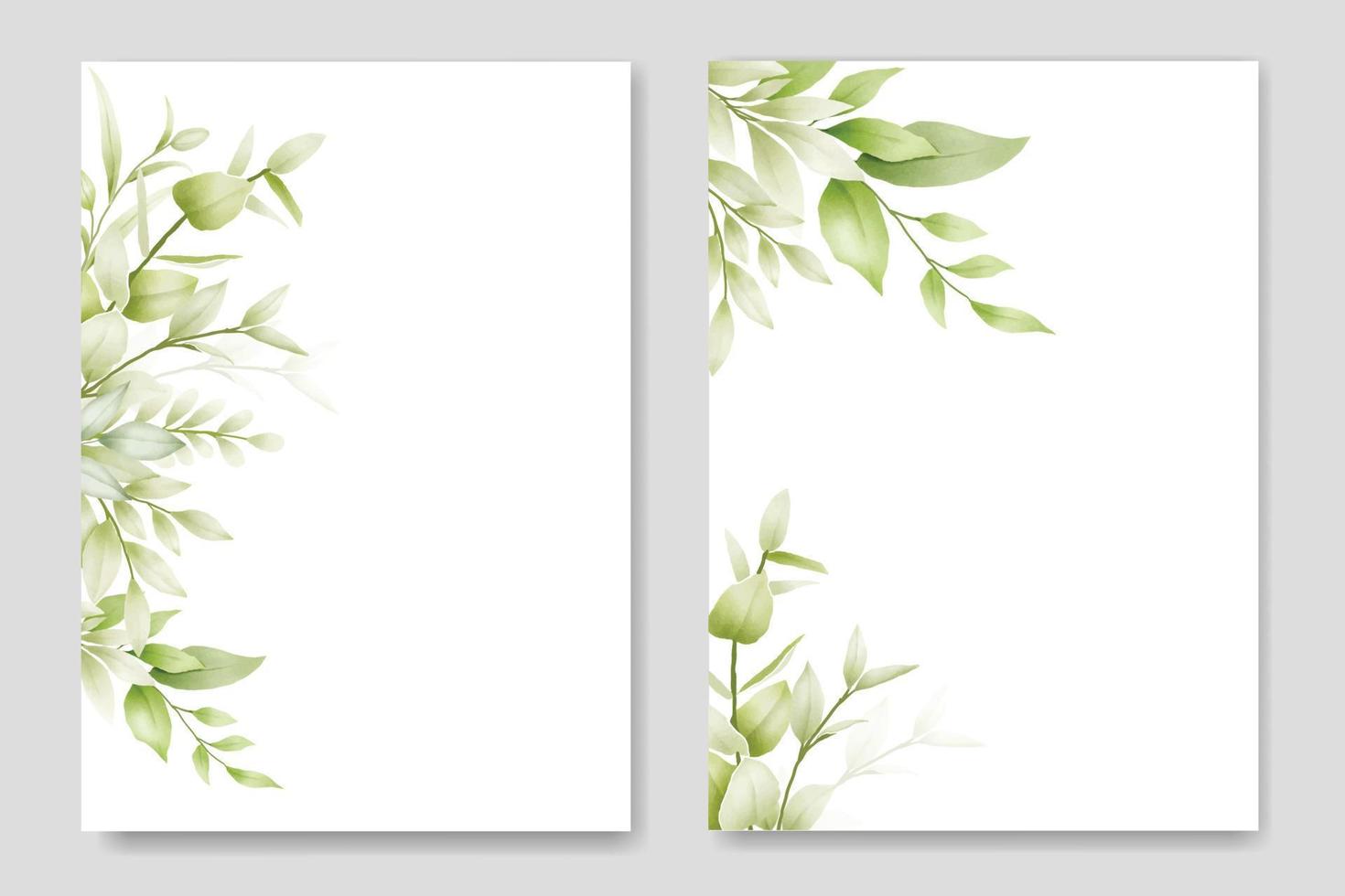 bröllop inbjudan kort med grön löv vattenfärg vektor