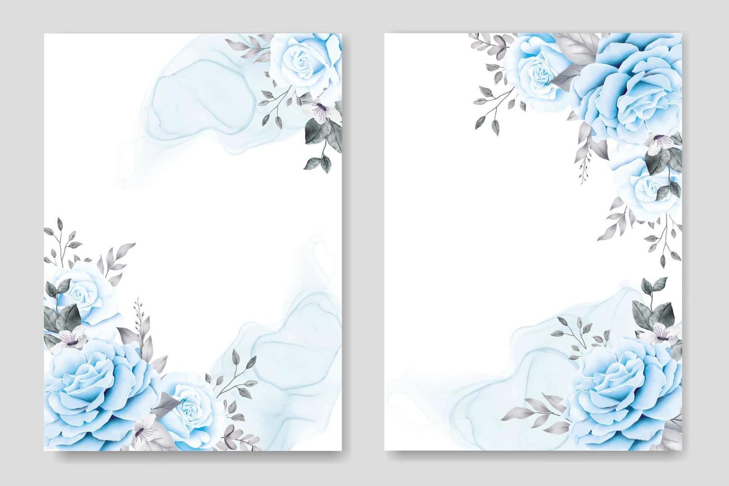 florale marineblaue hochzeitseinladungskartenvorlage vektor