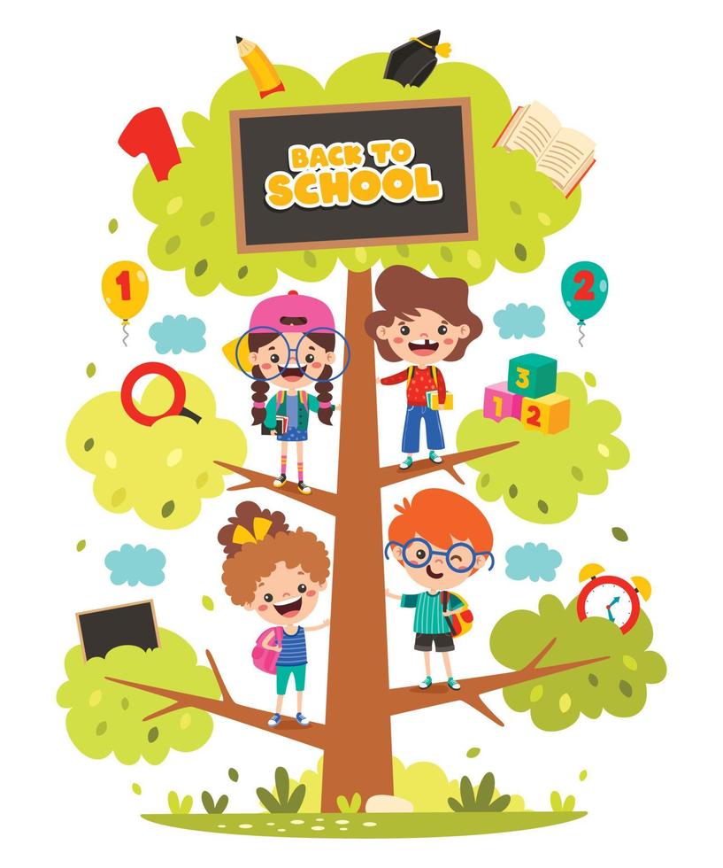 utbildning träd med tecknad serie barn vektor