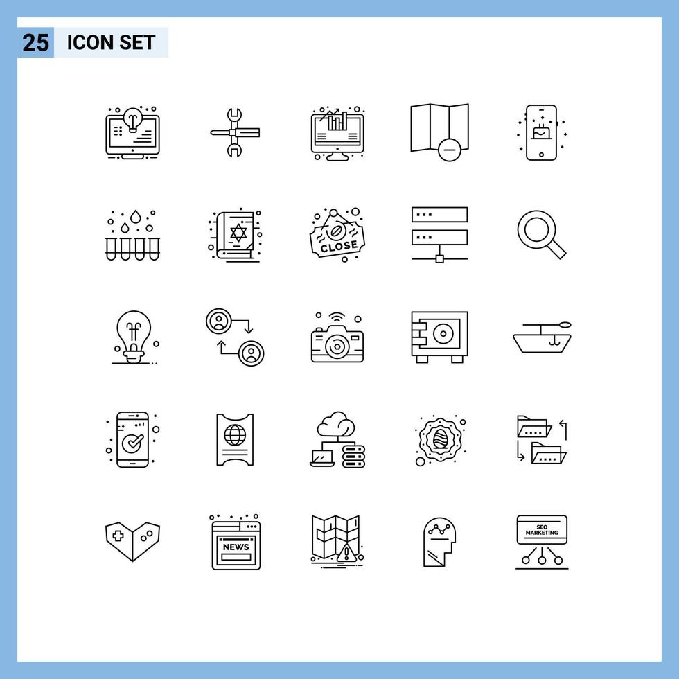 25 universelle Linienzeichen Symbole des mobilen Kartenschlüssels löschen analytisch bearbeitbare Vektordesign-Elemente vektor
