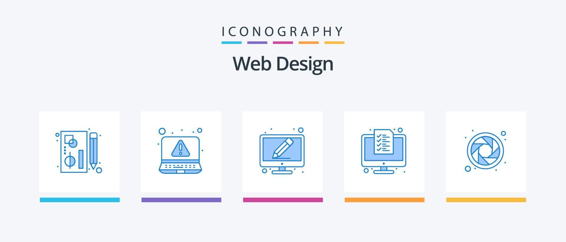 webb design blå 5 ikon packa Inklusive Färg hjul. teknologi. penna. lista. digital. kreativ ikoner design vektor