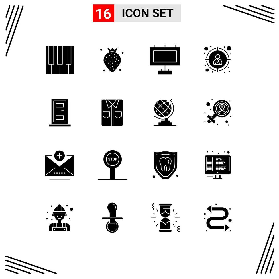 16 solides Glyphenpaket der Benutzeroberfläche mit modernen Zeichen und Symbolen der Hausbaubeere Zielkunden Seo editierbare Vektordesignelemente vektor