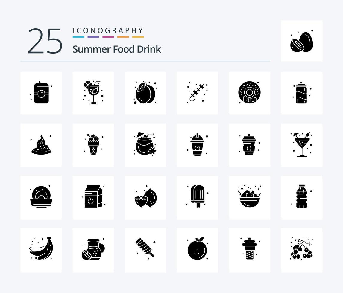 sommer essen trinken 25 solide glyph icon pack inklusive süß. Sommer. Lebensmittel. gegrilltes essen. Grill vektor