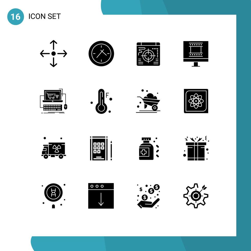 satz von 16 modernen ui-symbolen symbole zeichen für kühlhauszielwarenkorb editierbare vektordesignelemente vektor