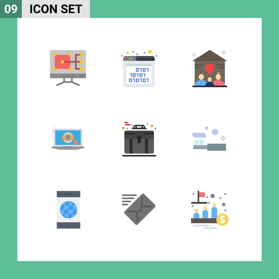 grupp av 9 platt färger tecken och symboler för fall väska försäkring företag lcd redigerbar vektor design element