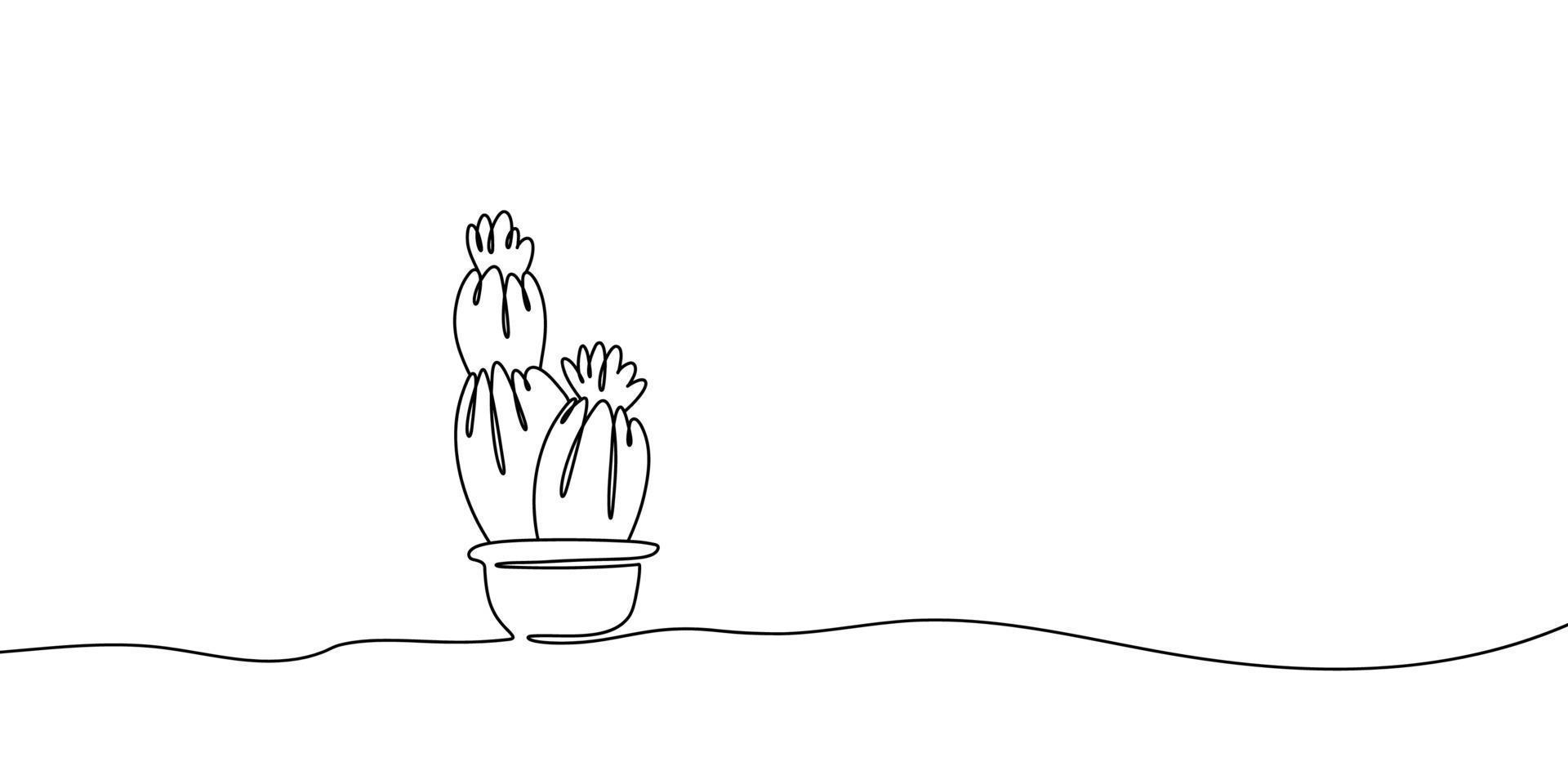 durchgehende Linienzeichnung Kaktus mit Blume im Topf vektor