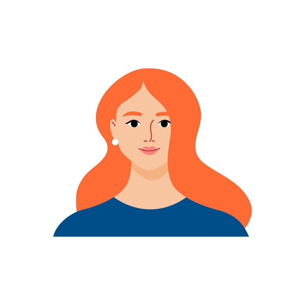 leende kvinna karaktär avatar. platt vektor illustration.