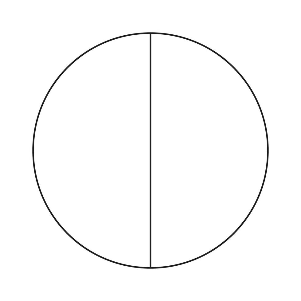 cirkel dividerat i 2 segment. pizza eller paj runda form skära i likvärdig skivor. översikt stil. enkel Diagram. vektor