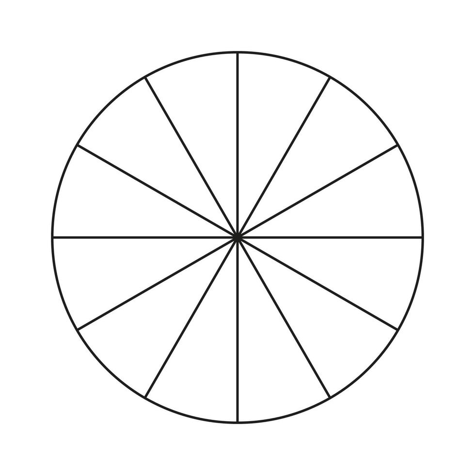 cirkel paj Diagram. framsteg sektorer. tolv sektioner eller steg. diagram hjul. platt bearbeta cykel. vektor