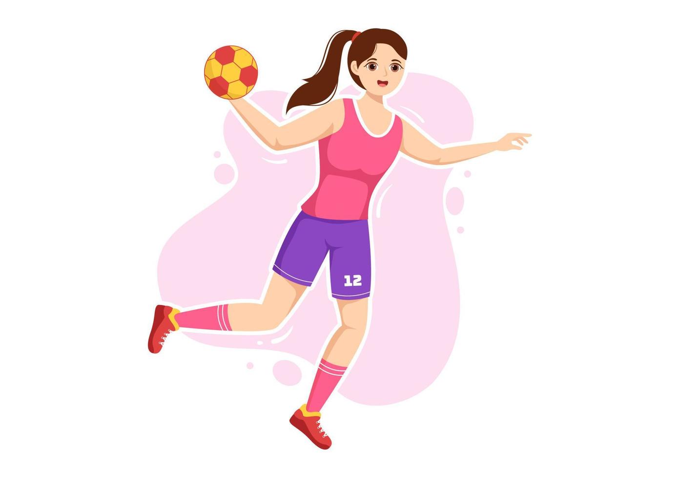 handballillustration eines spielers, der den ball mit seiner hand berührt und ein tor in einer flachen cartoon-handzeichnungsvorlage eines sportwettbewerbs erzielt vektor