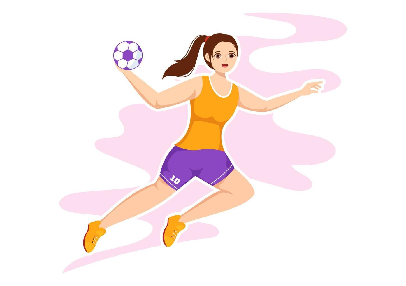 handboll illustration av en spelare rörande de boll med hans hand och scoring en mål i en sporter konkurrens platt tecknad serie hand teckning mall vektor