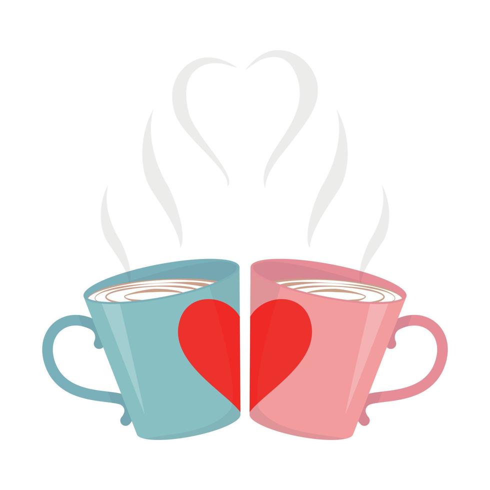 Vektor-Illustration. zwei Tassen Kaffee. Liebe. Herzform. vektor