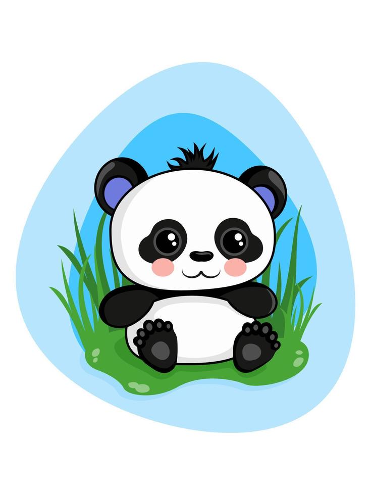 Vektor-Illustration mit niedlichen Cartoon-Baby-Panda auf blauem Hintergrund mit Gras. vektorillustration für jede verwendung. vektor